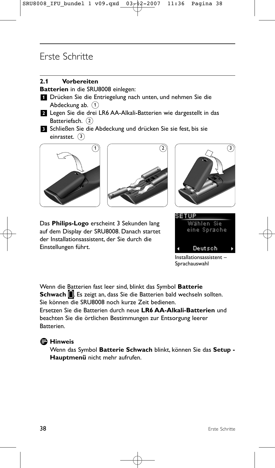 Erste schritte | Philips Prestigo Universal-Fernbedienung User Manual | Page 38 / 124