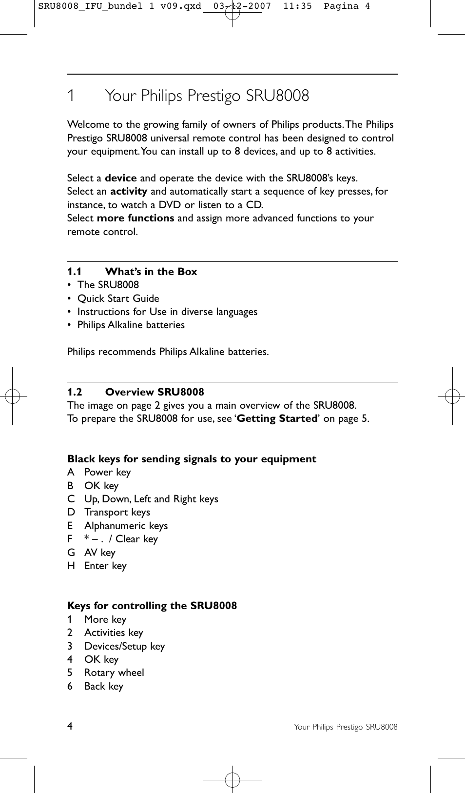 Philips Prestigo Universal-Fernbedienung User Manual | Page 4 / 124