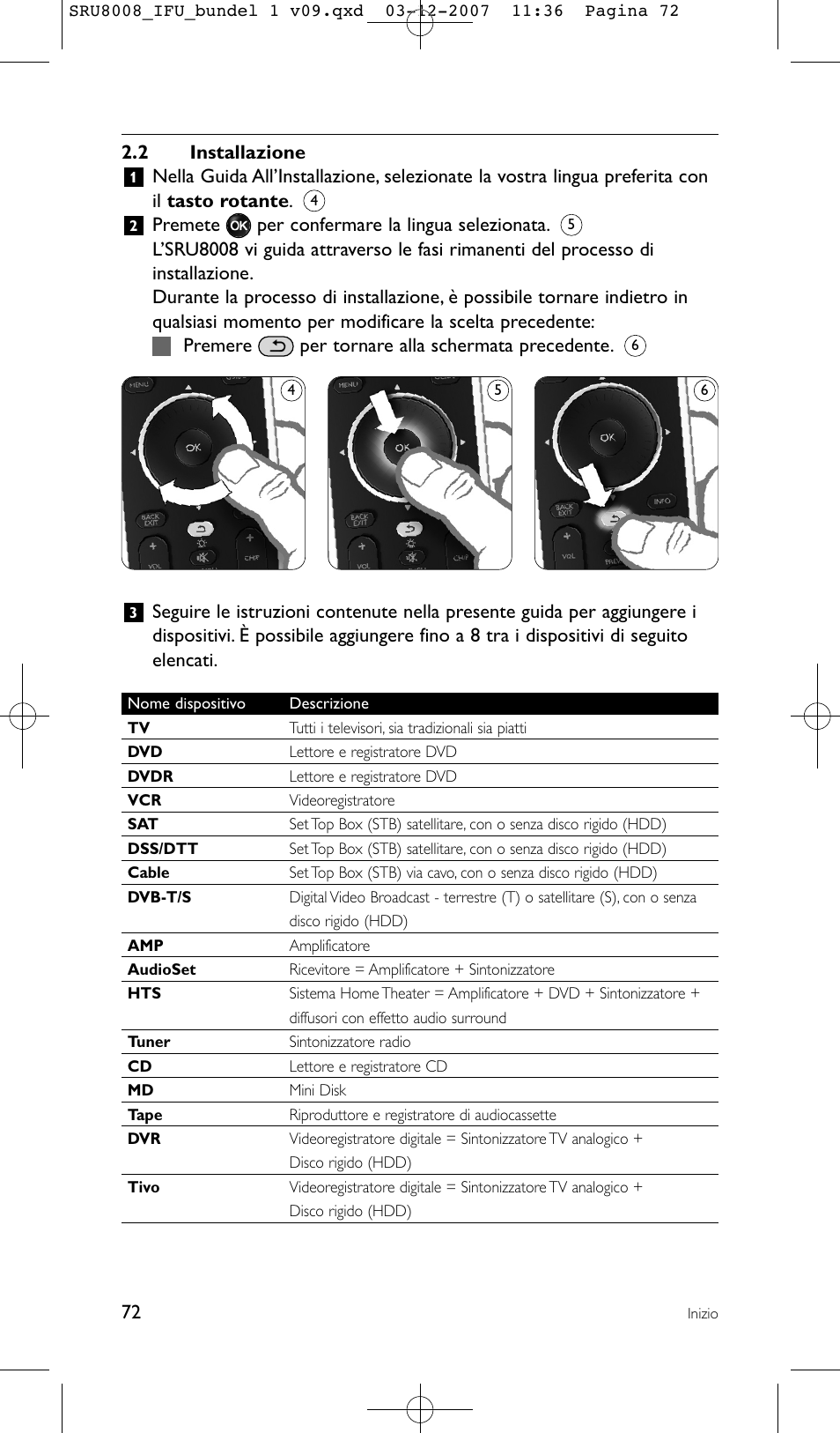 2 installazione | Philips Prestigo Universal-Fernbedienung User Manual | Page 72 / 124