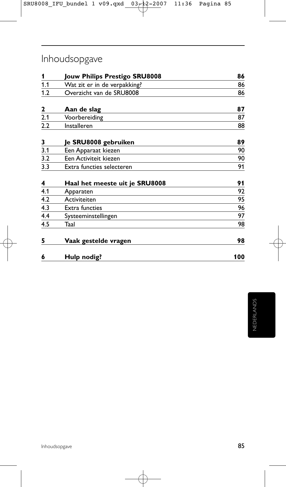 Inhoudsopgave | Philips Prestigo Universal-Fernbedienung User Manual | Page 85 / 124