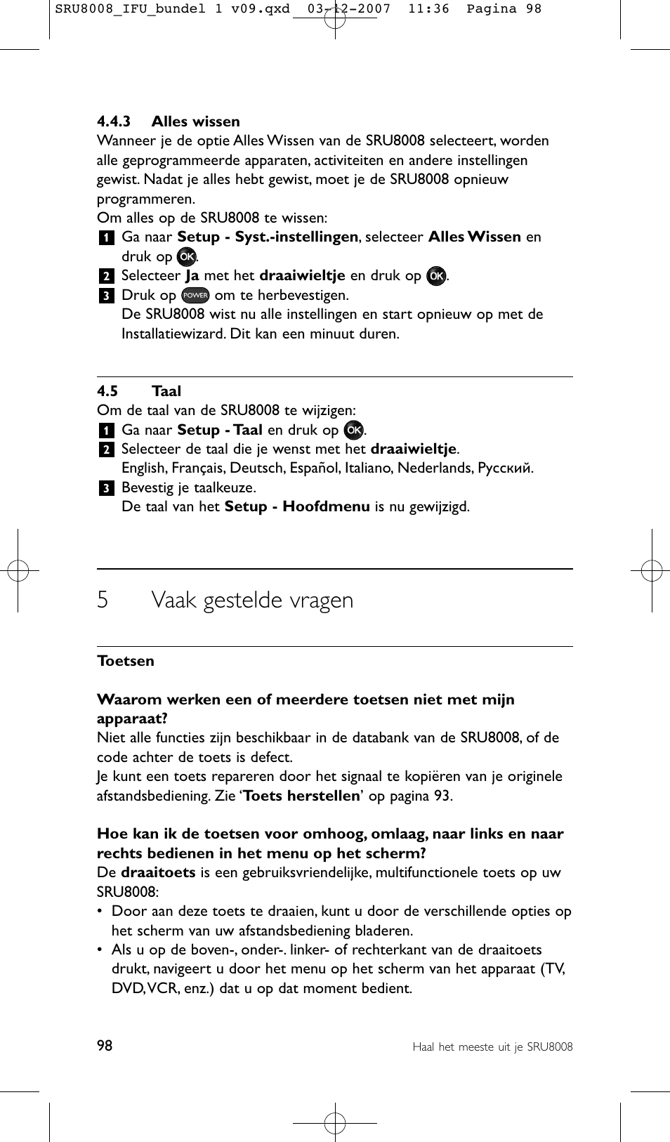 5vaak gestelde vragen | Philips Prestigo Universal-Fernbedienung User Manual | Page 98 / 124