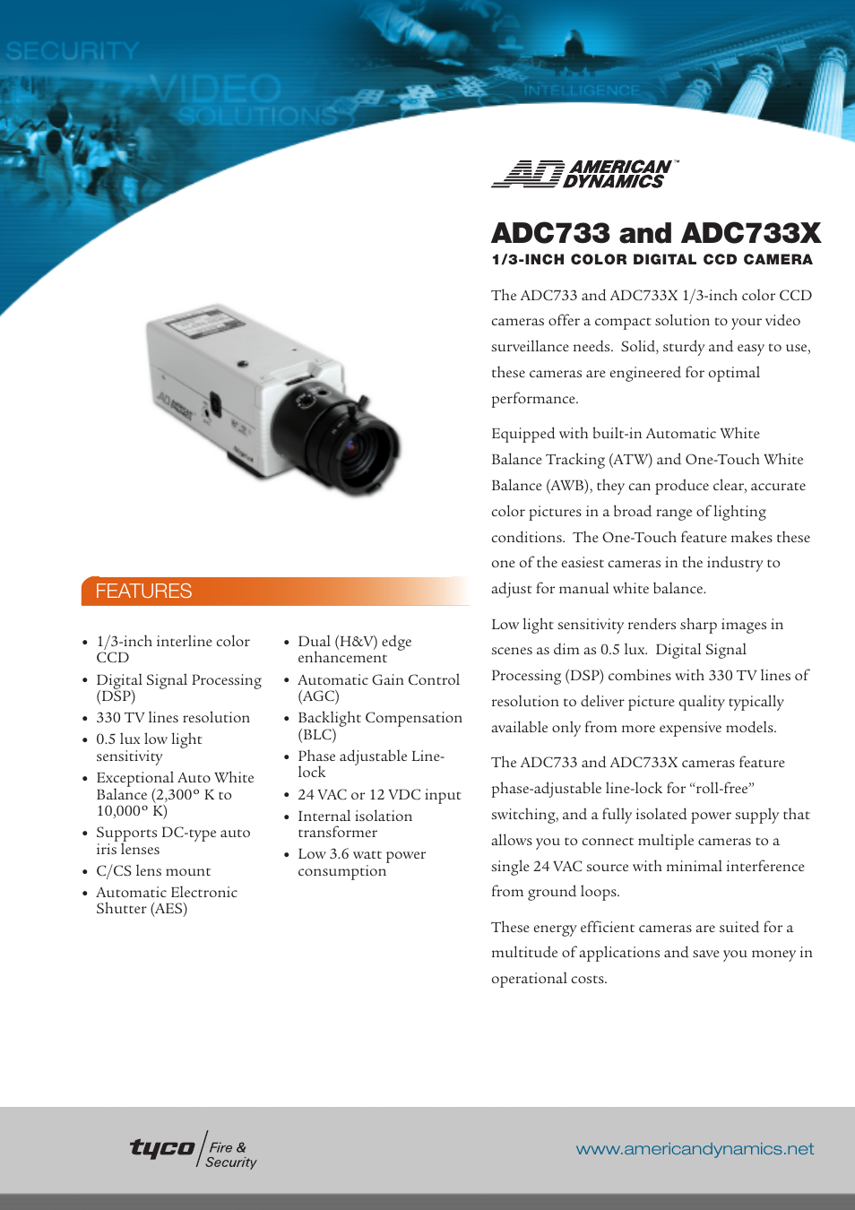 American Dynamics ADC733X User Manual | 2 pages