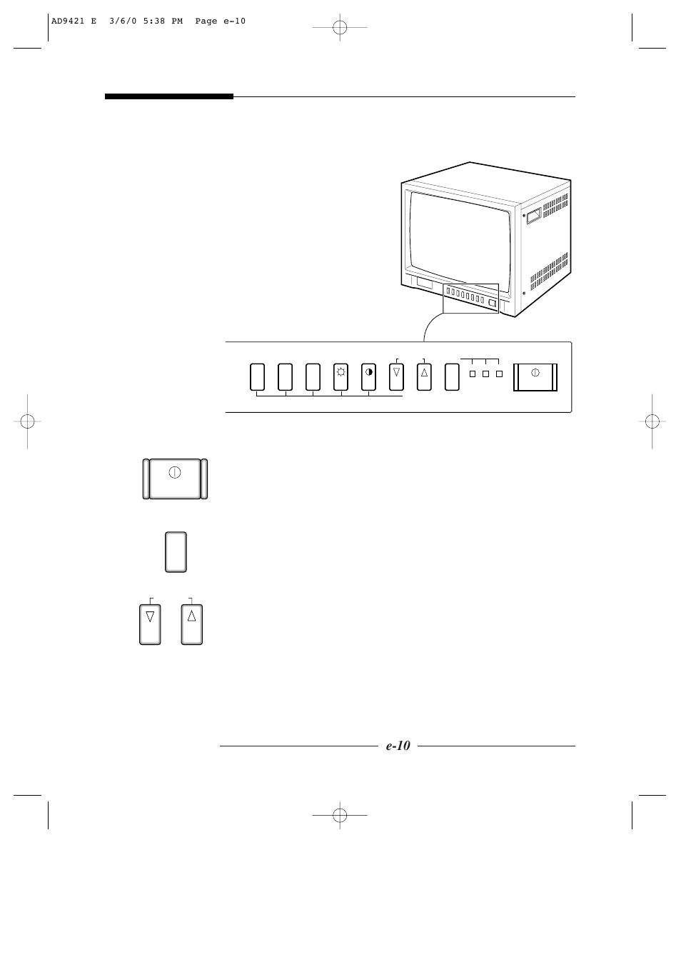 Front panel components and controls, E-10 | American Dynamics AD9421 User Manual | Page 10 / 67