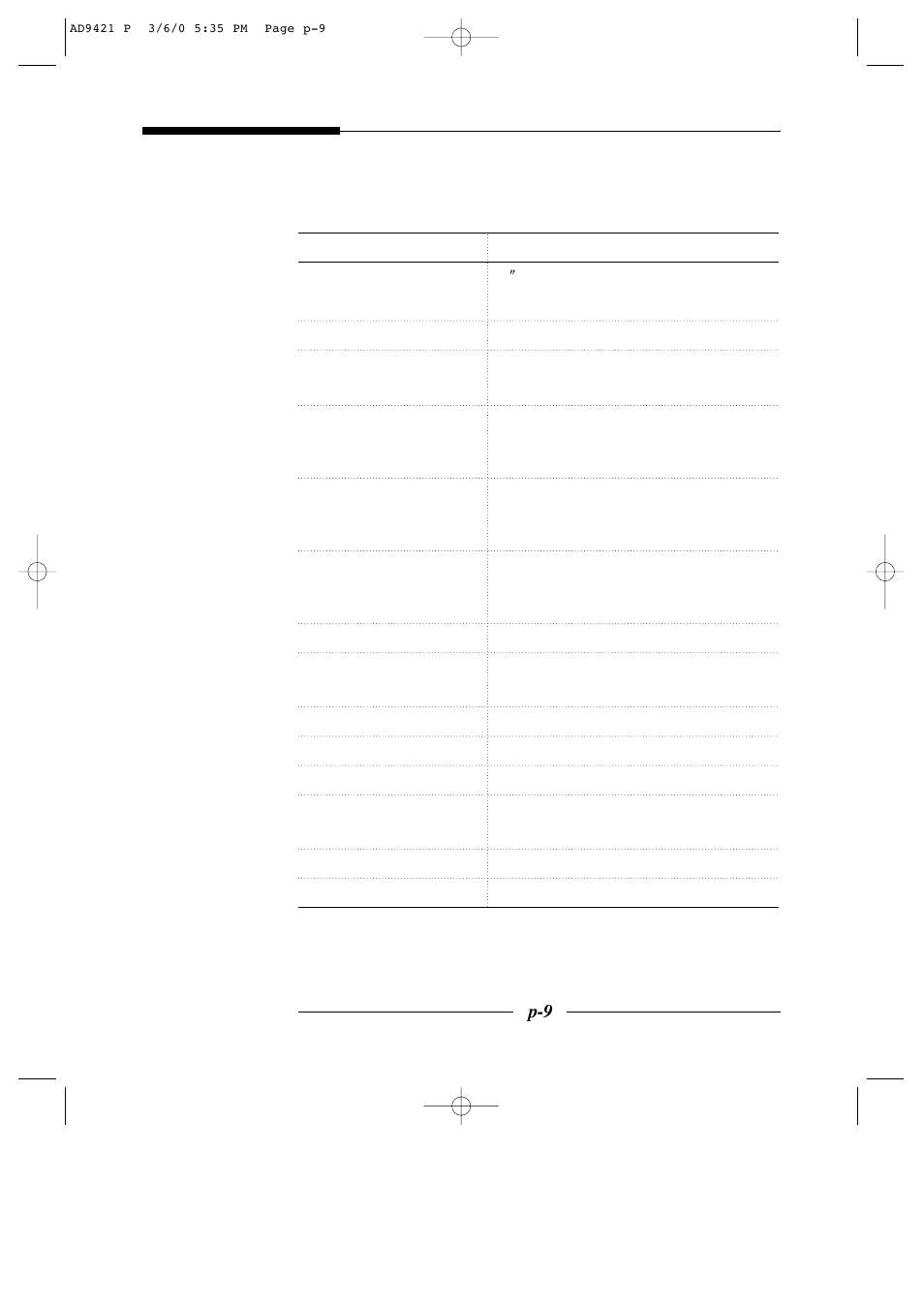 Especificações | American Dynamics AD9421 User Manual | Page 48 / 67