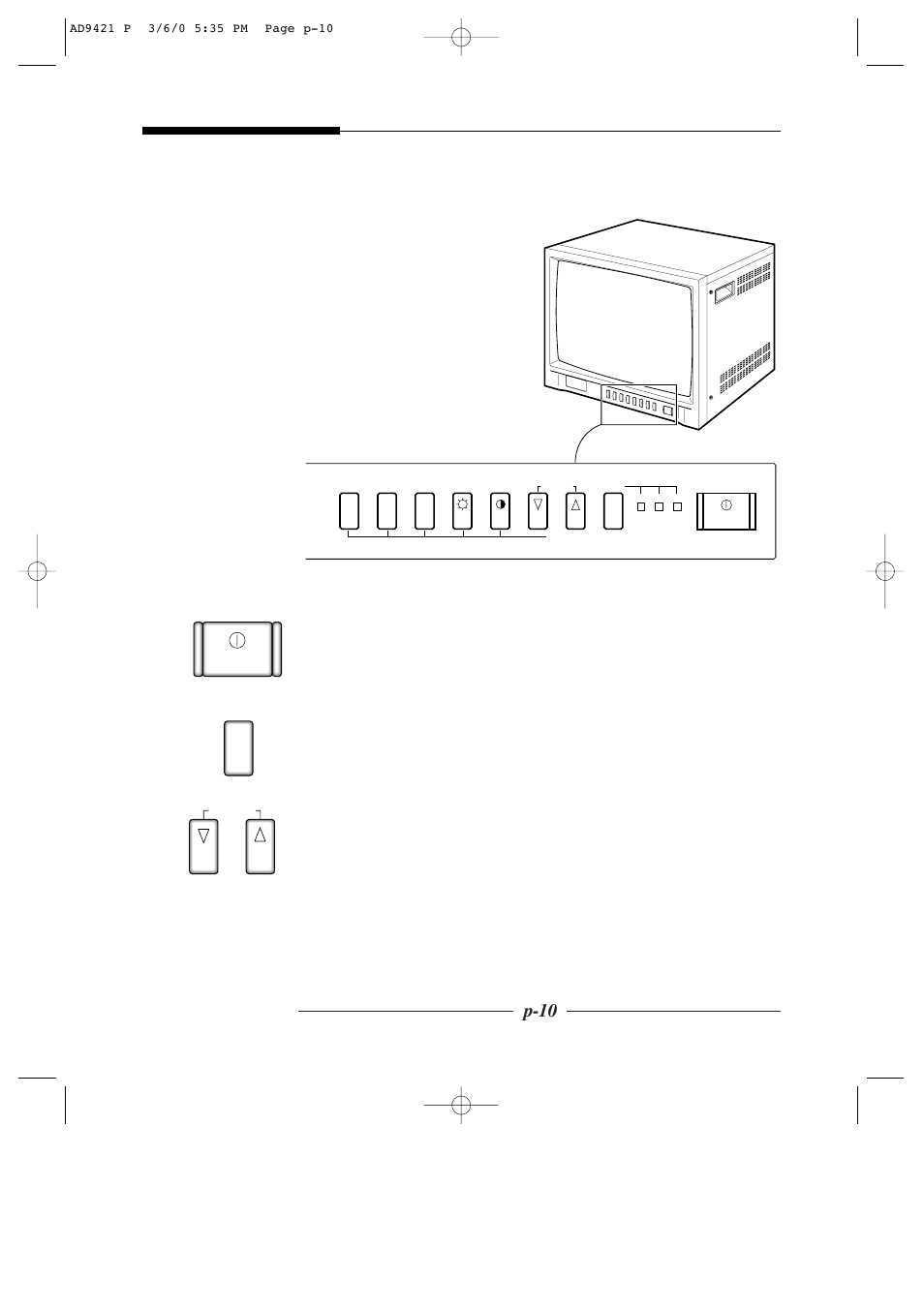 Componentes e controlos do painel frontal, P-10 | American Dynamics AD9421 User Manual | Page 49 / 67