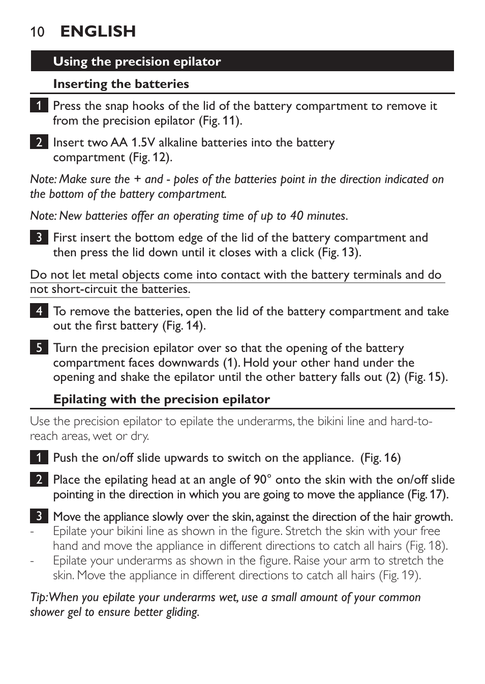 English | Philips Epilier-Set – Limited Edition User Manual | Page 10 / 132