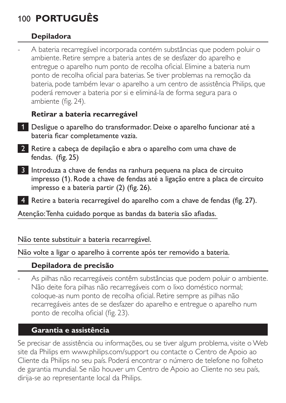 Português | Philips Epilier-Set – Limited Edition User Manual | Page 100 / 132