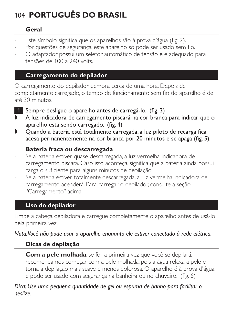 Português do brasil | Philips Epilier-Set – Limited Edition User Manual | Page 104 / 132