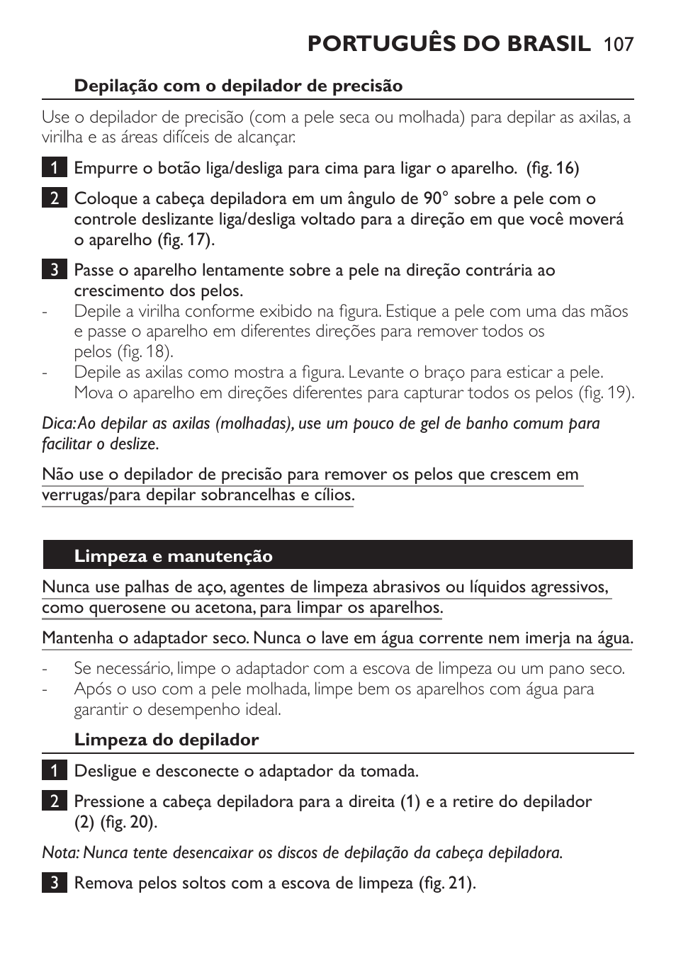 Português do brasil | Philips Epilier-Set – Limited Edition User Manual | Page 107 / 132