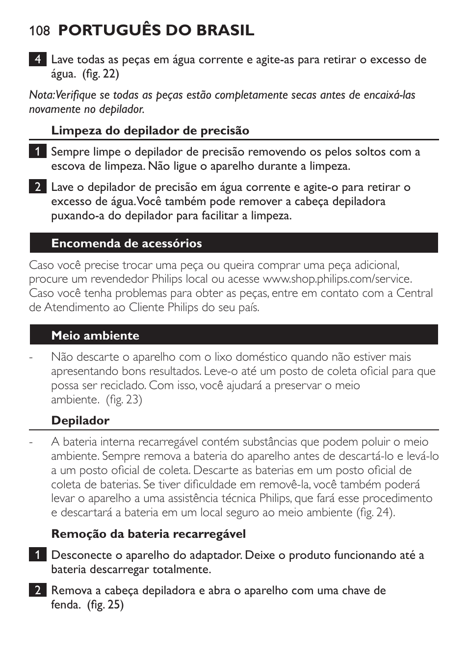 Português do brasil | Philips Epilier-Set – Limited Edition User Manual | Page 108 / 132