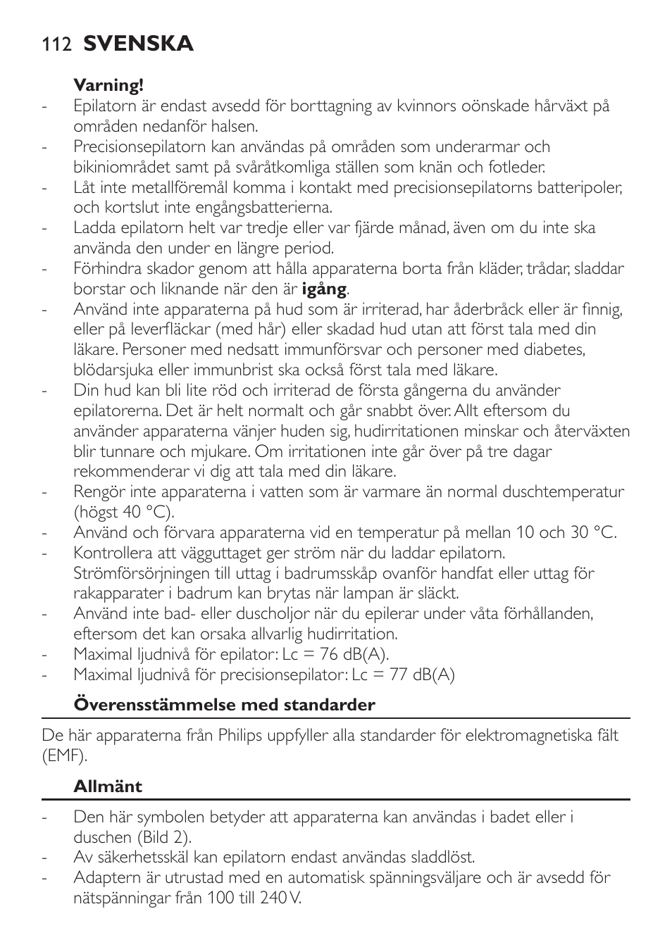 Svenska | Philips Epilier-Set – Limited Edition User Manual | Page 112 / 132