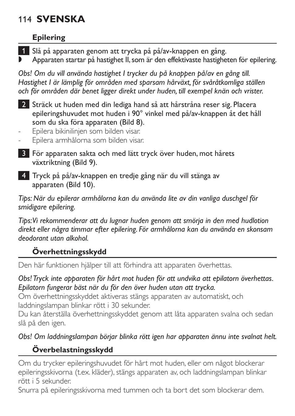 Svenska | Philips Epilier-Set – Limited Edition User Manual | Page 114 / 132