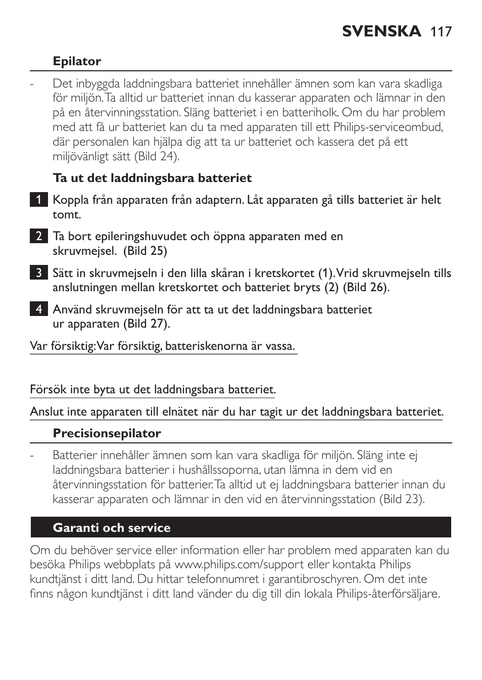 Svenska | Philips Epilier-Set – Limited Edition User Manual | Page 117 / 132