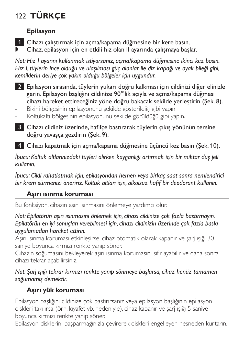 Türkçe | Philips Epilier-Set – Limited Edition User Manual | Page 122 / 132