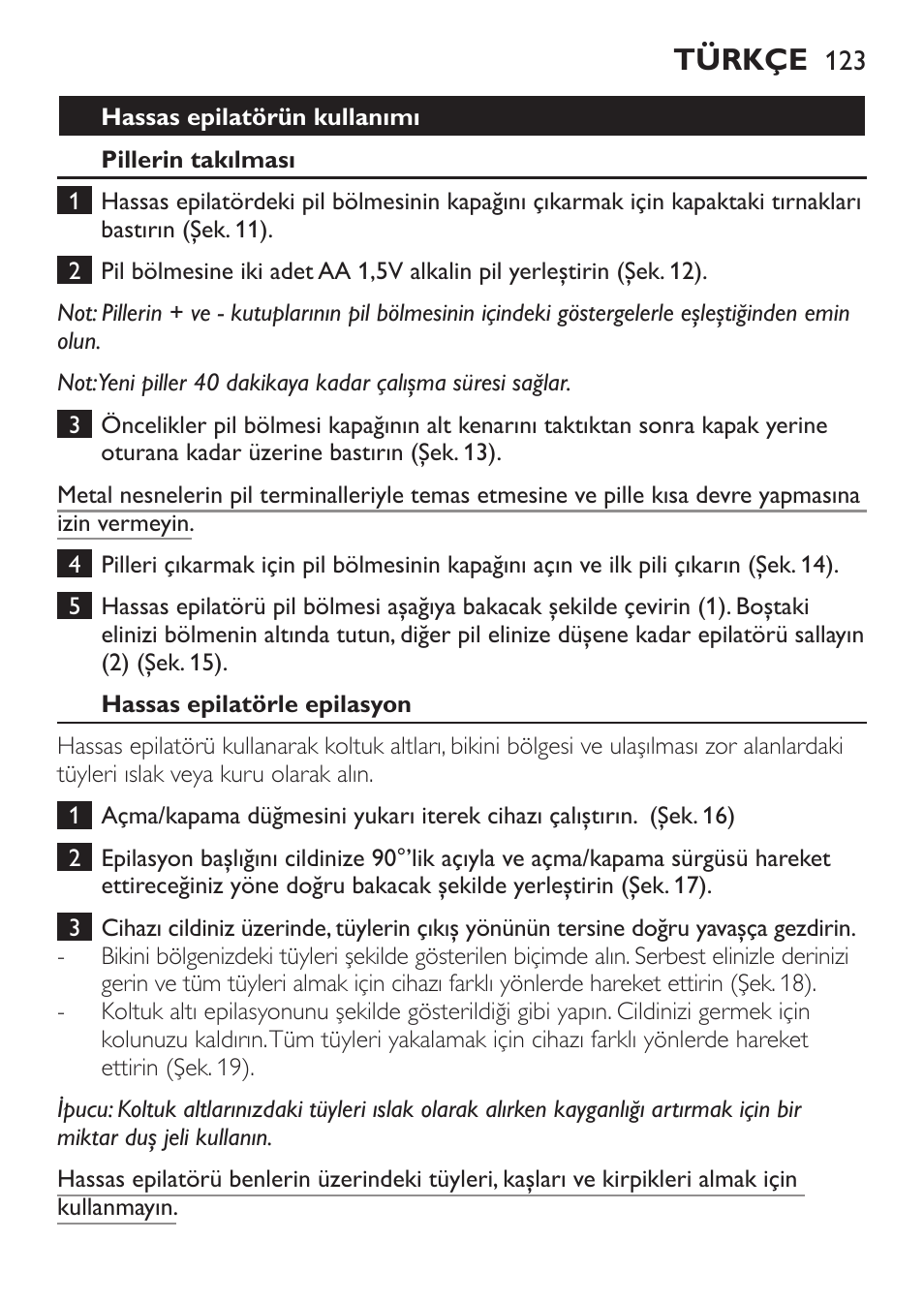 Türkçe | Philips Epilier-Set – Limited Edition User Manual | Page 123 / 132