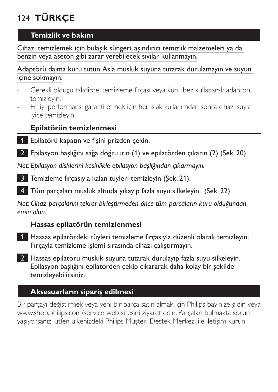 Türkçe | Philips Epilier-Set – Limited Edition User Manual | Page 124 / 132