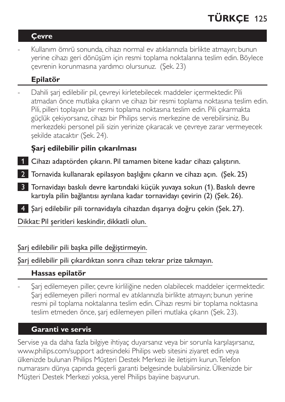 Türkçe | Philips Epilier-Set – Limited Edition User Manual | Page 125 / 132