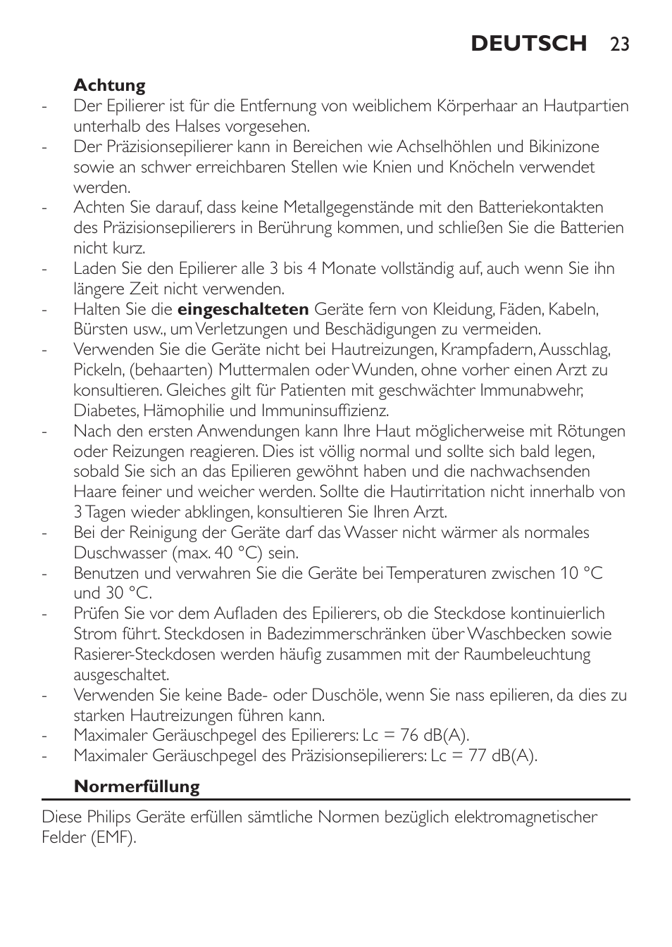 Deutsch | Philips Epilier-Set – Limited Edition User Manual | Page 23 / 132