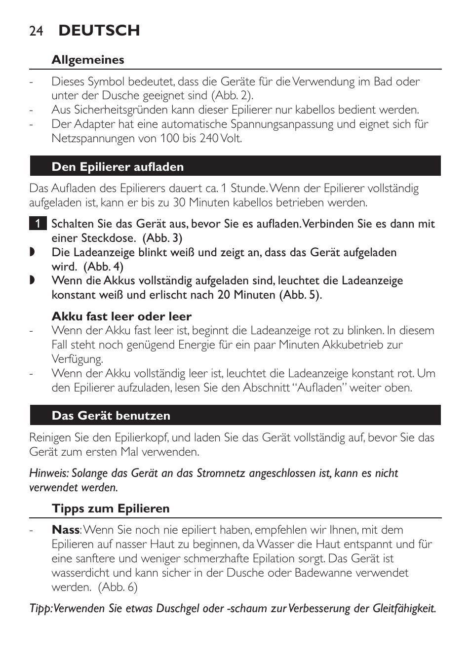 Deutsch | Philips Epilier-Set – Limited Edition User Manual | Page 24 / 132