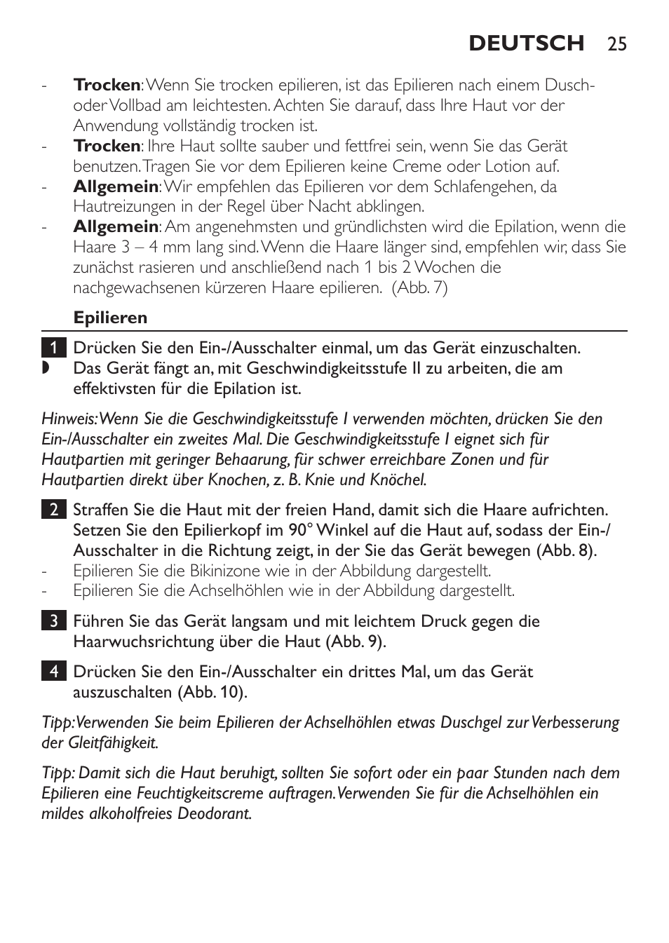 Deutsch | Philips Epilier-Set – Limited Edition User Manual | Page 25 / 132