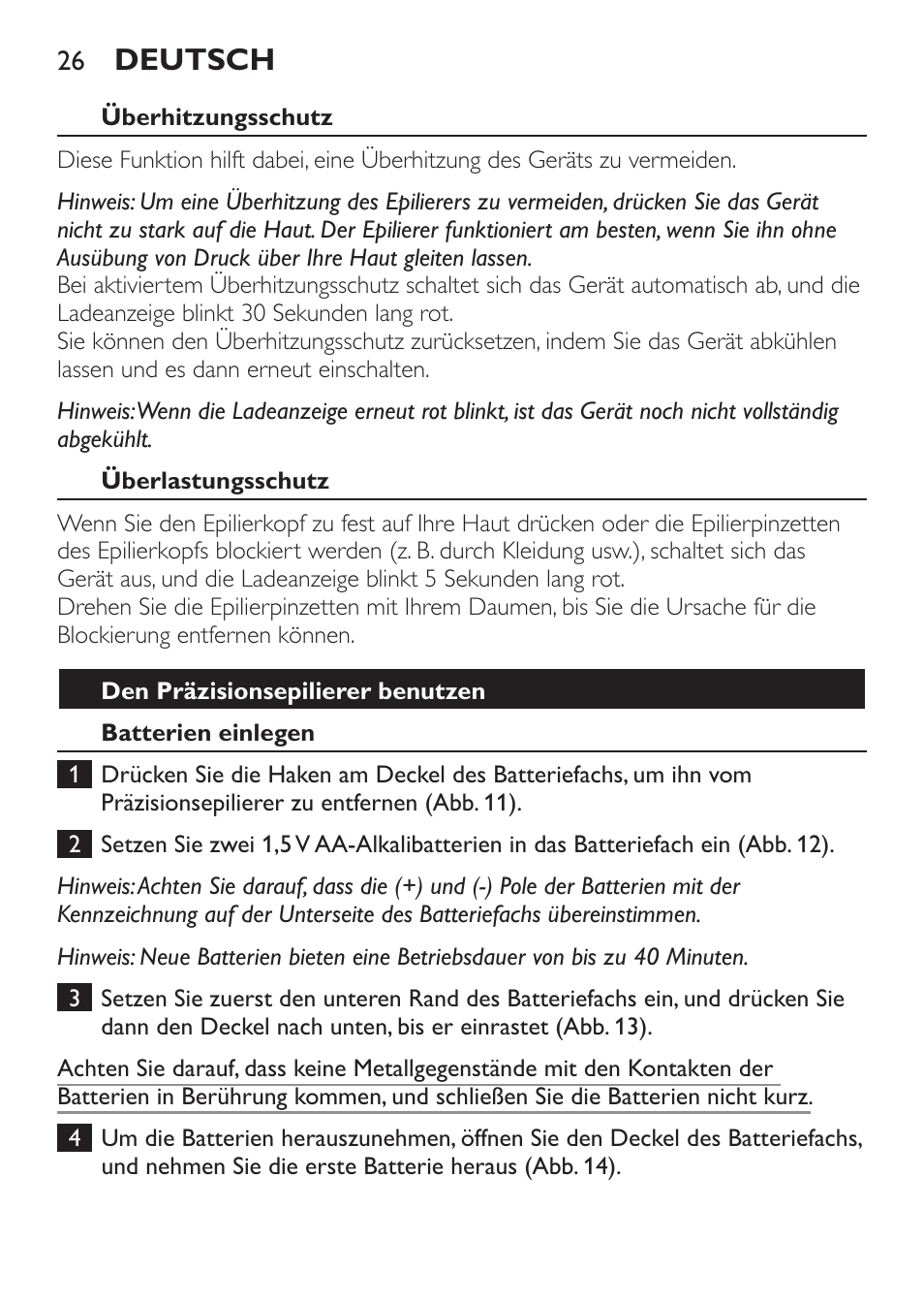 Deutsch | Philips Epilier-Set – Limited Edition User Manual | Page 26 / 132