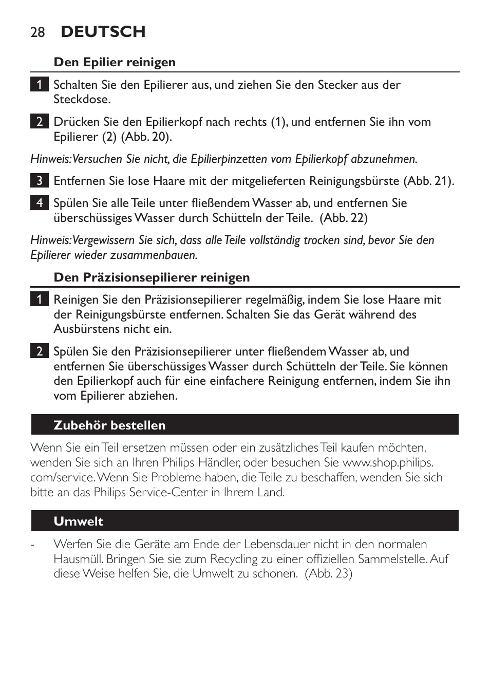 Deutsch | Philips Epilier-Set – Limited Edition User Manual | Page 28 / 132