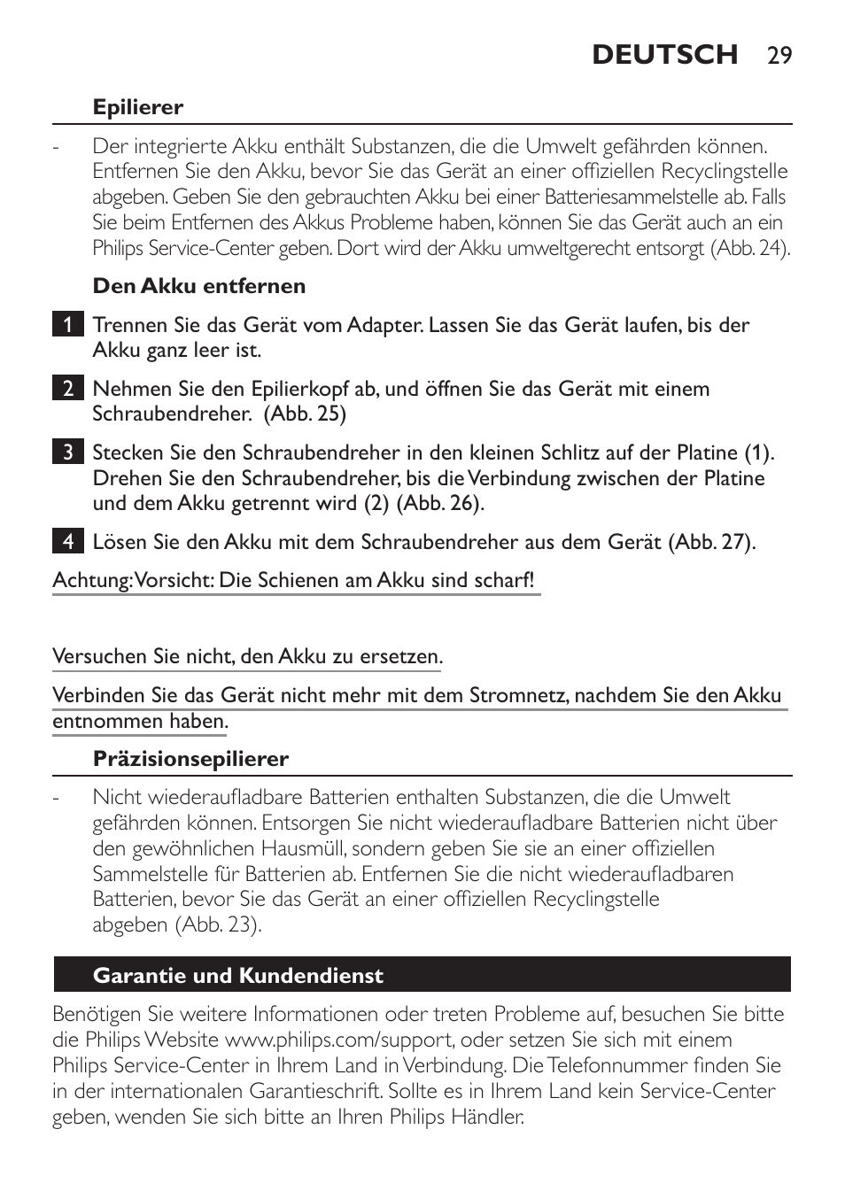 Deutsch | Philips Epilier-Set – Limited Edition User Manual | Page 29 / 132