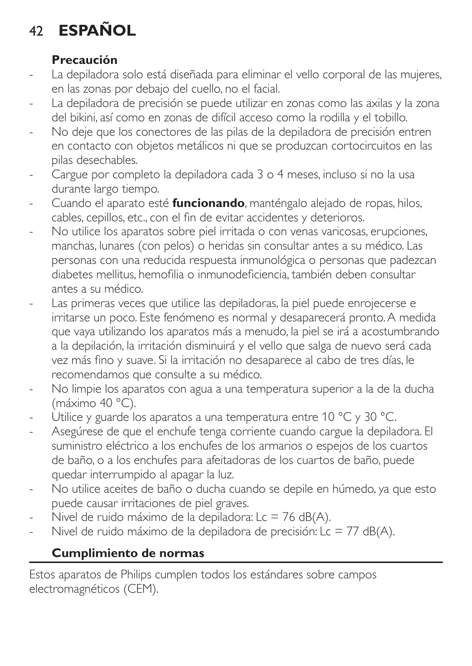 Español | Philips Epilier-Set – Limited Edition User Manual | Page 42 / 132