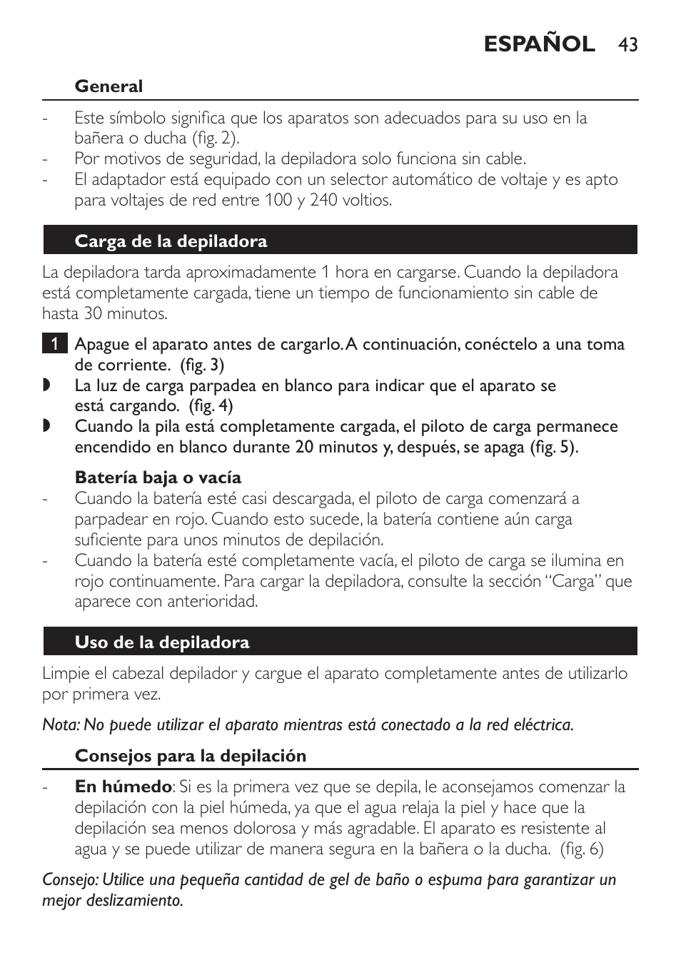 Español | Philips Epilier-Set – Limited Edition User Manual | Page 43 / 132