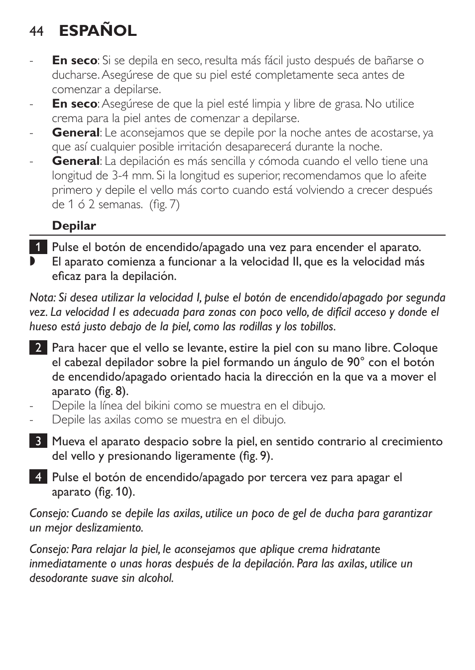 Español | Philips Epilier-Set – Limited Edition User Manual | Page 44 / 132