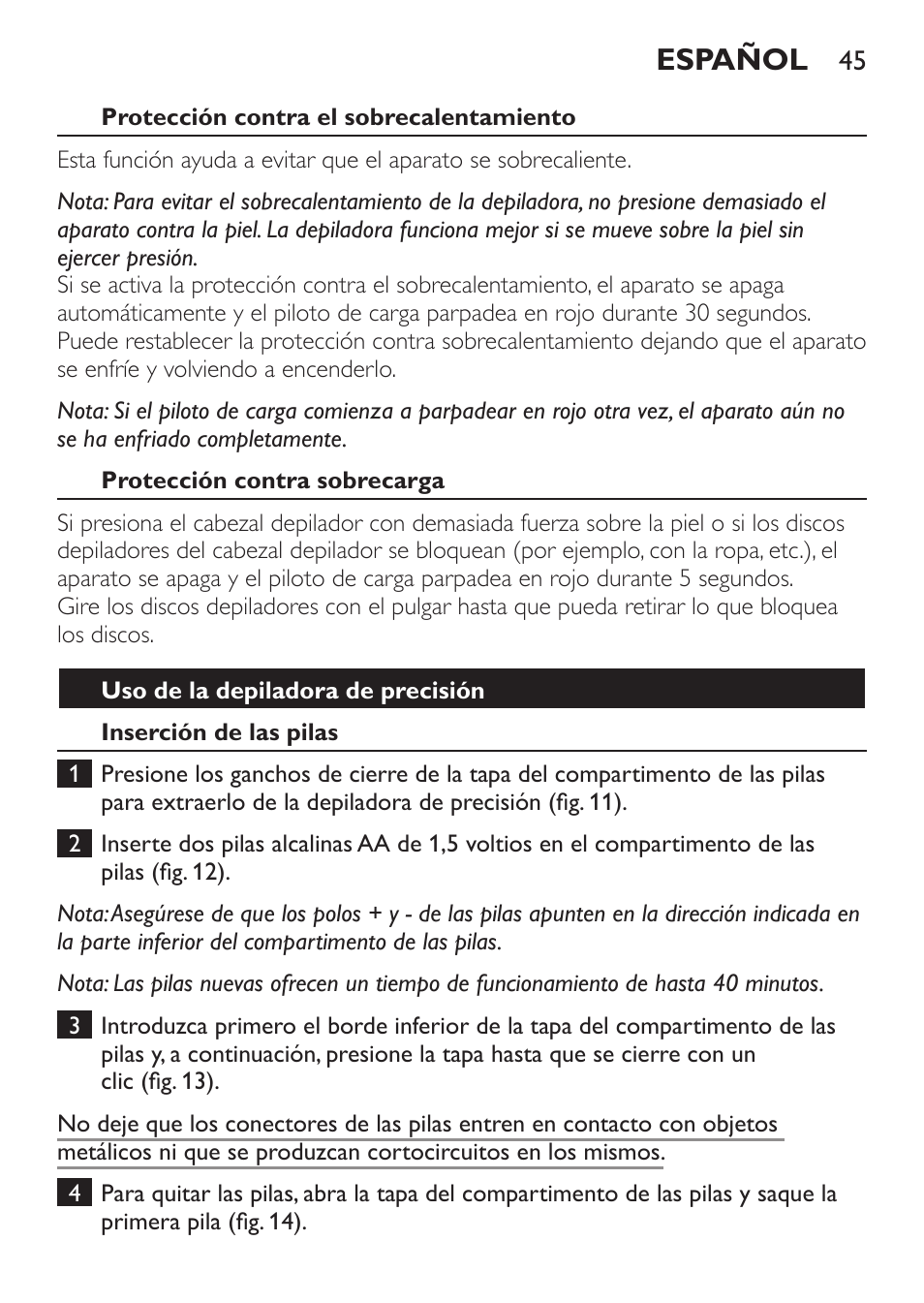 Español | Philips Epilier-Set – Limited Edition User Manual | Page 45 / 132