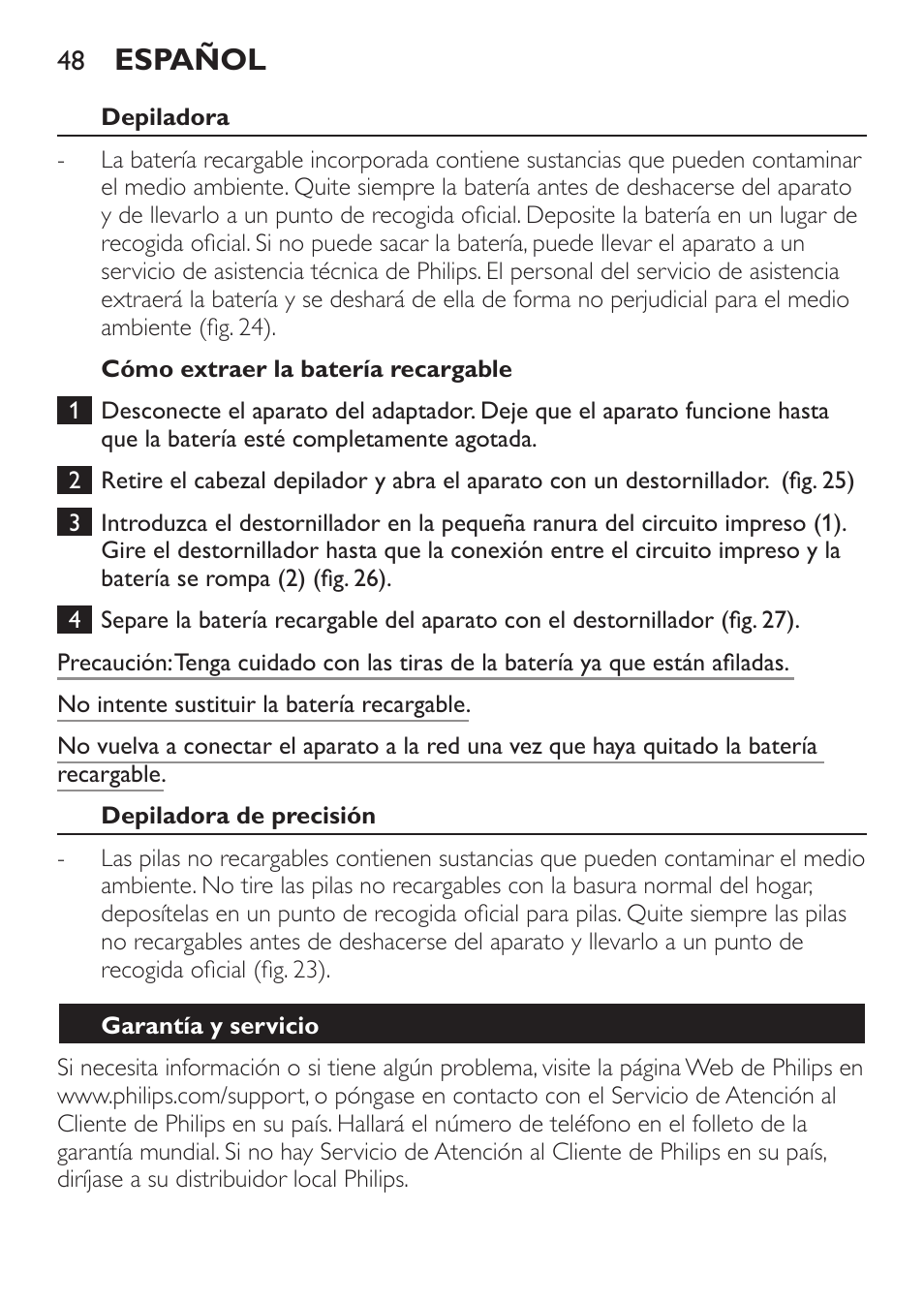 Español | Philips Epilier-Set – Limited Edition User Manual | Page 48 / 132