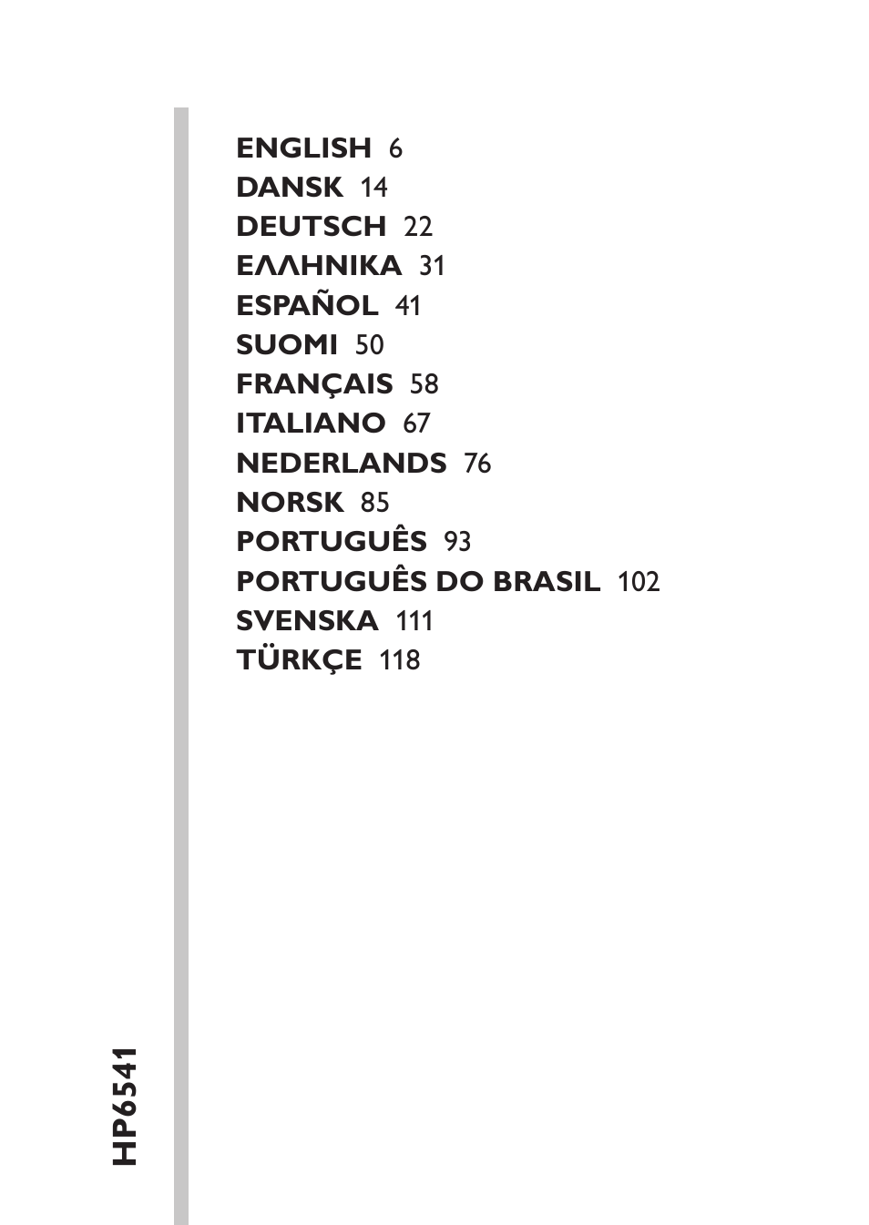 Table of content, Hp6541 | Philips Epilier-Set – Limited Edition User Manual | Page 5 / 132