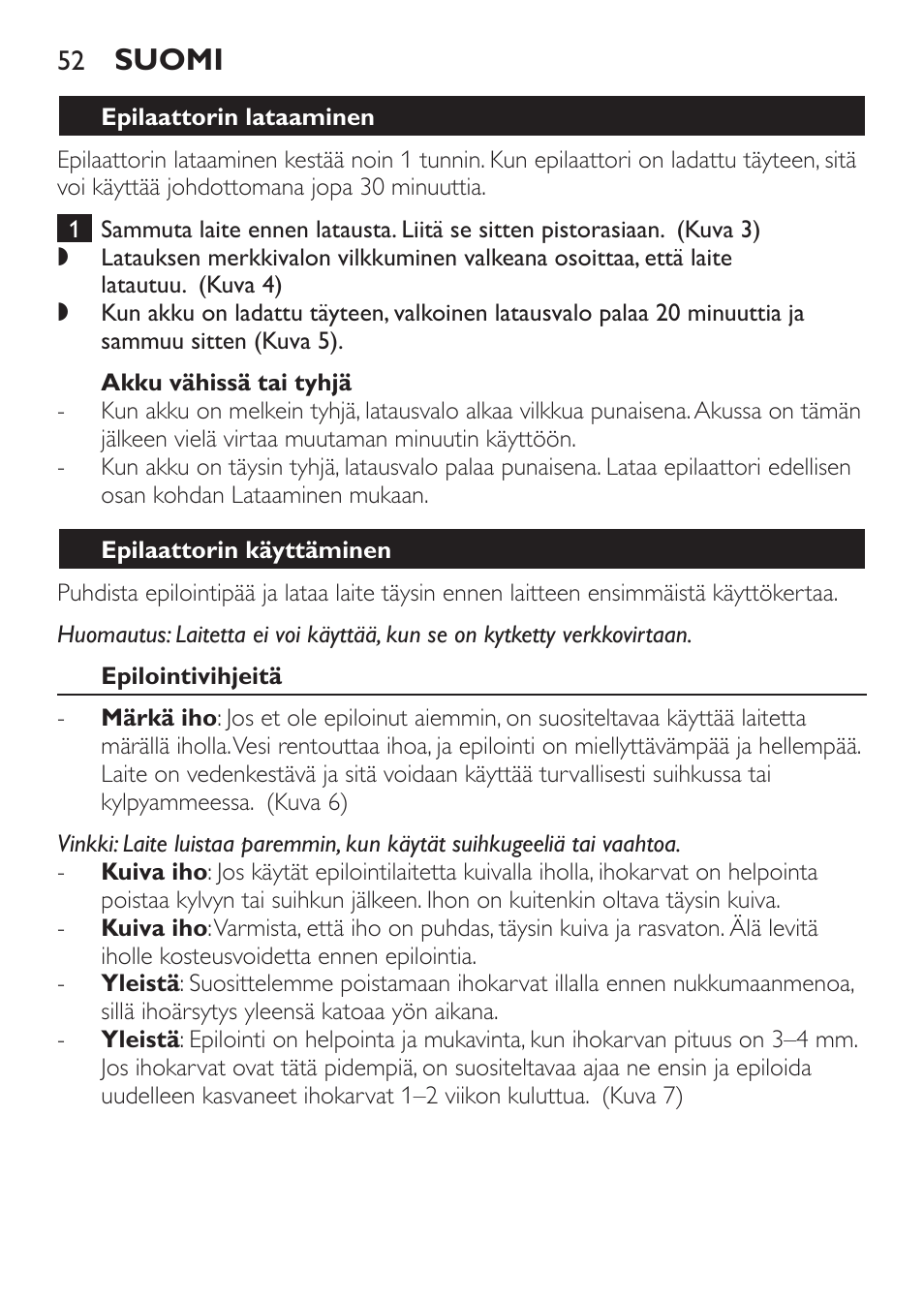 Suomi | Philips Epilier-Set – Limited Edition User Manual | Page 52 / 132