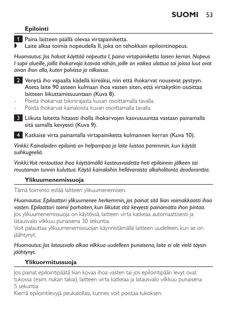 Suomi | Philips Epilier-Set – Limited Edition User Manual | Page 53 / 132