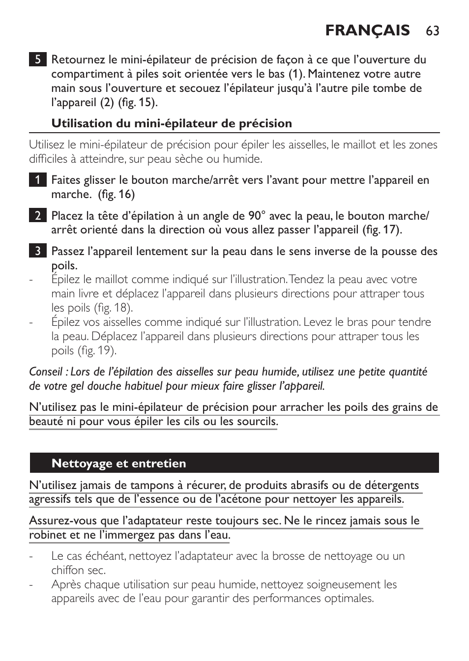 Français | Philips Epilier-Set – Limited Edition User Manual | Page 63 / 132