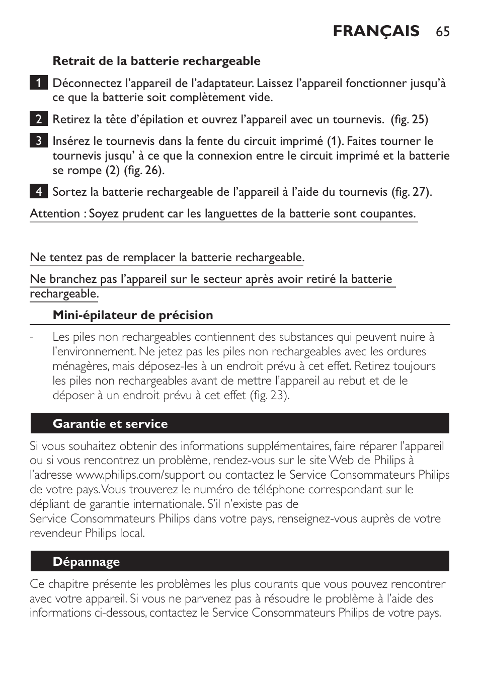 Français | Philips Epilier-Set – Limited Edition User Manual | Page 65 / 132