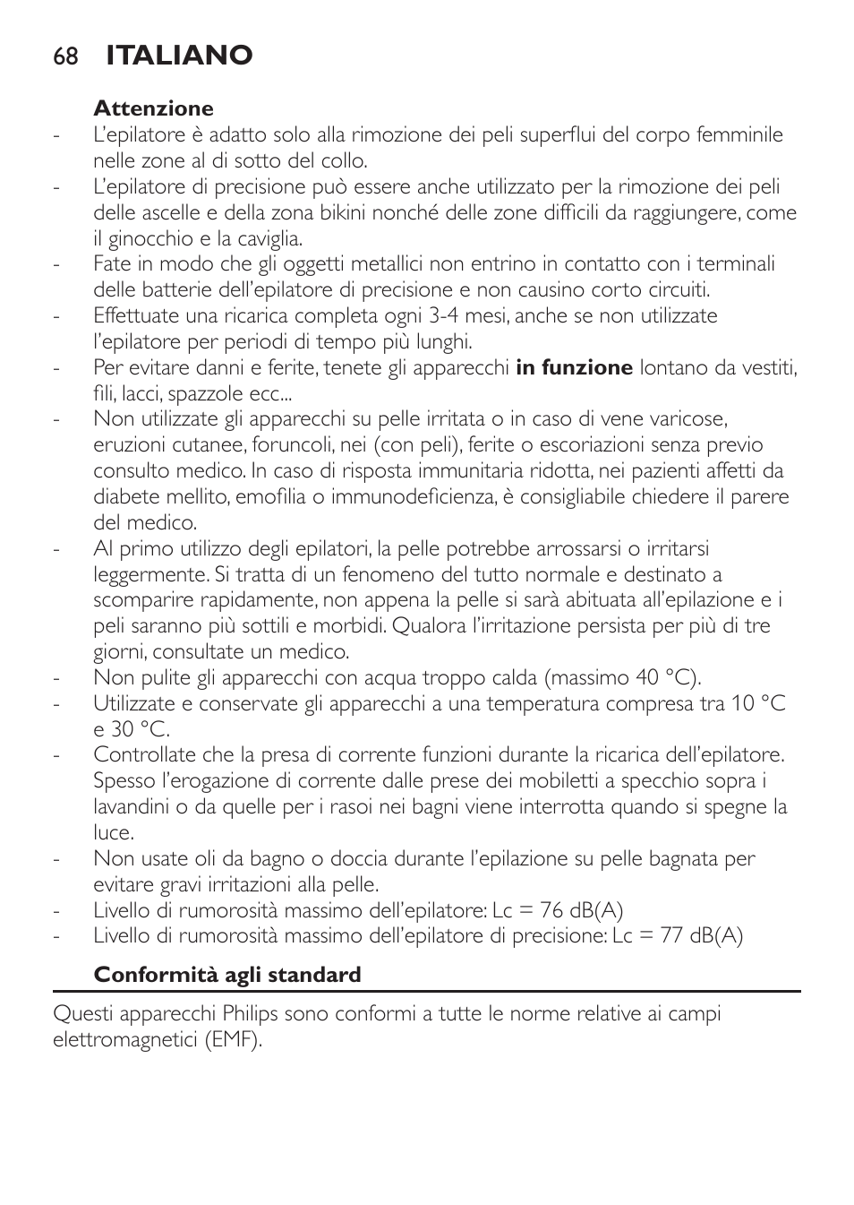 Italiano | Philips Epilier-Set – Limited Edition User Manual | Page 68 / 132