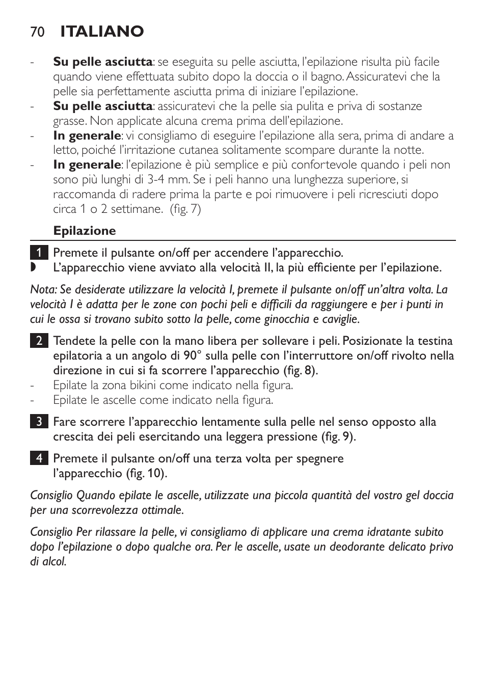 Italiano | Philips Epilier-Set – Limited Edition User Manual | Page 70 / 132