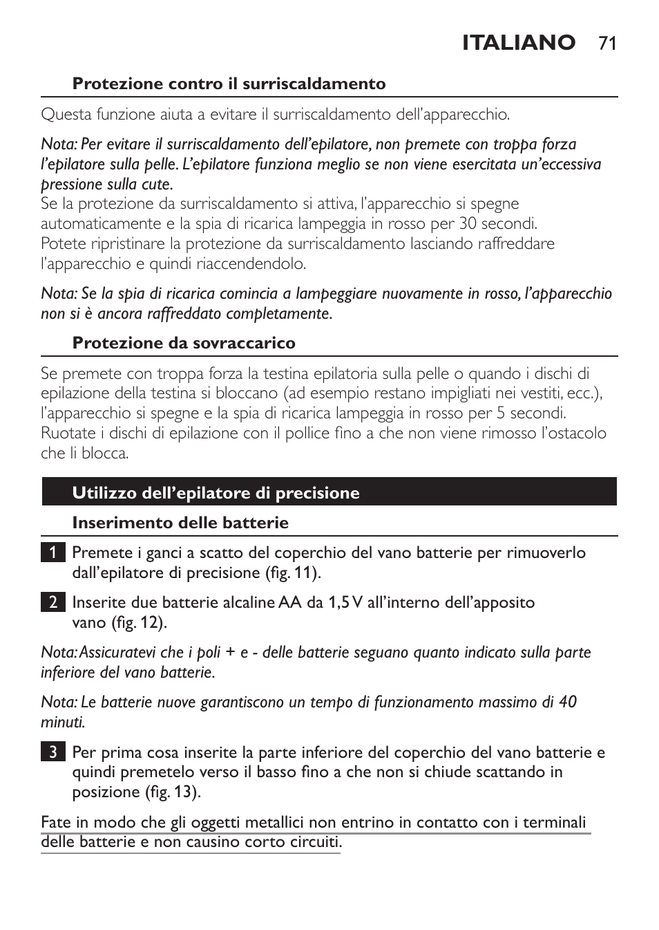 Italiano | Philips Epilier-Set – Limited Edition User Manual | Page 71 / 132