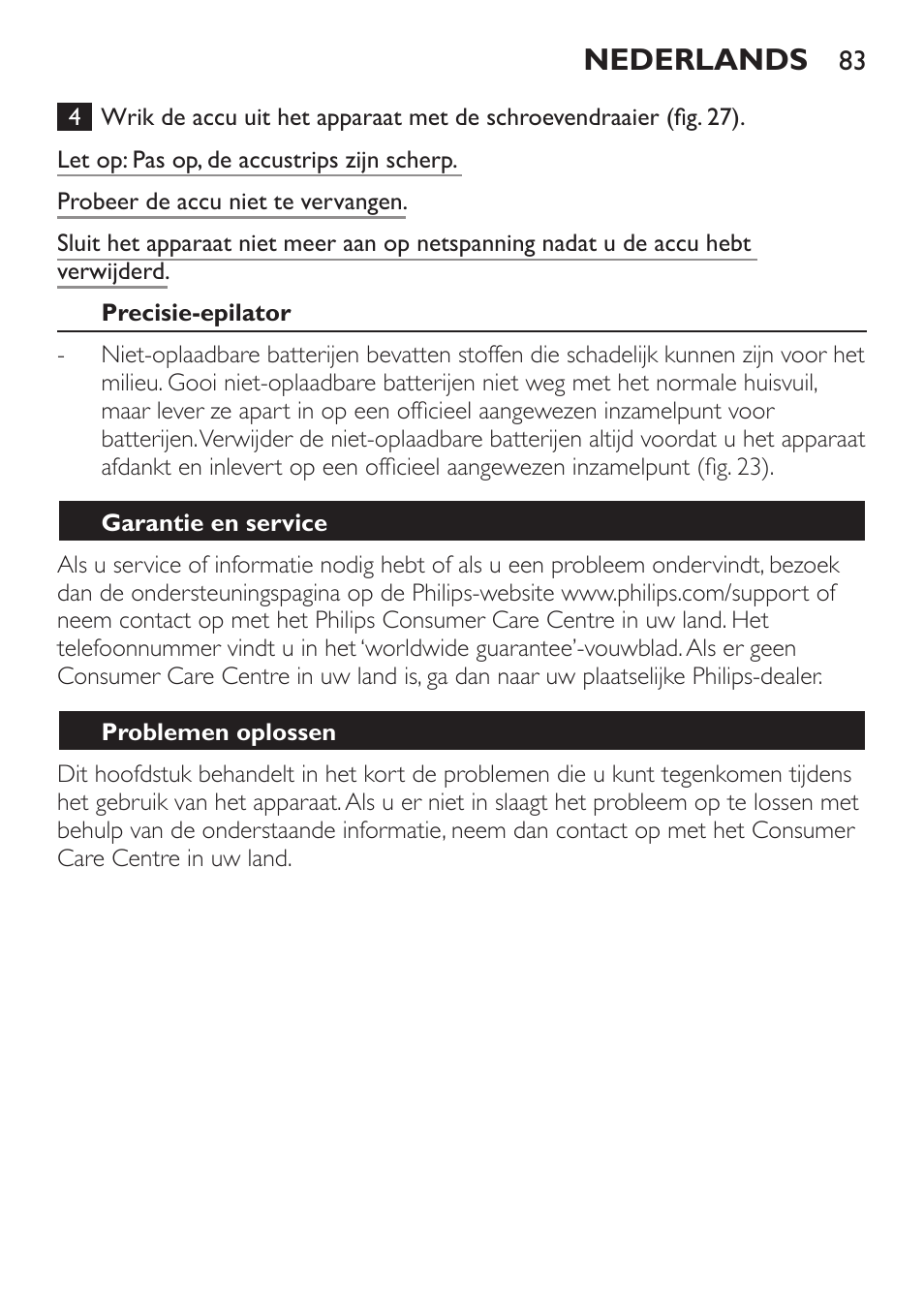 Nederlands | Philips Epilier-Set – Limited Edition User Manual | Page 83 / 132