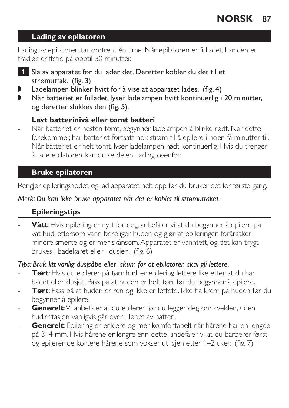 Norsk | Philips Epilier-Set – Limited Edition User Manual | Page 87 / 132