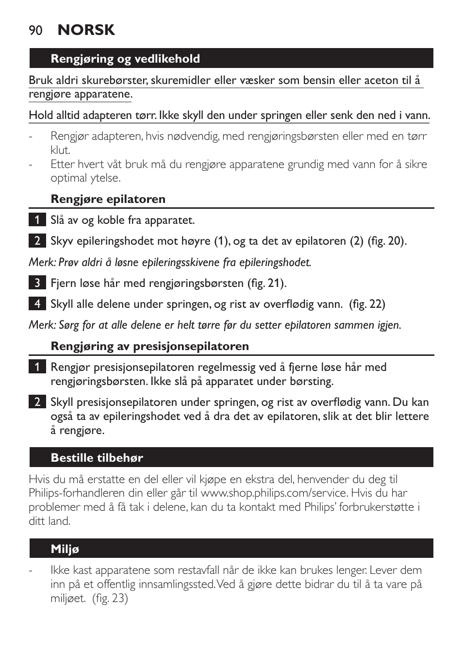 Norsk | Philips Epilier-Set – Limited Edition User Manual | Page 90 / 132