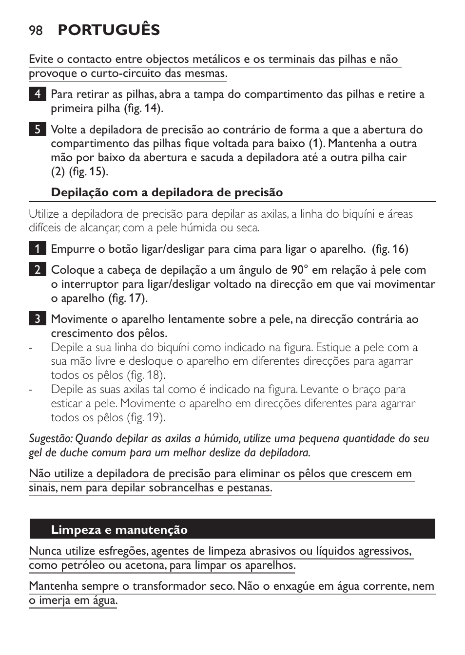 Português | Philips Epilier-Set – Limited Edition User Manual | Page 98 / 132