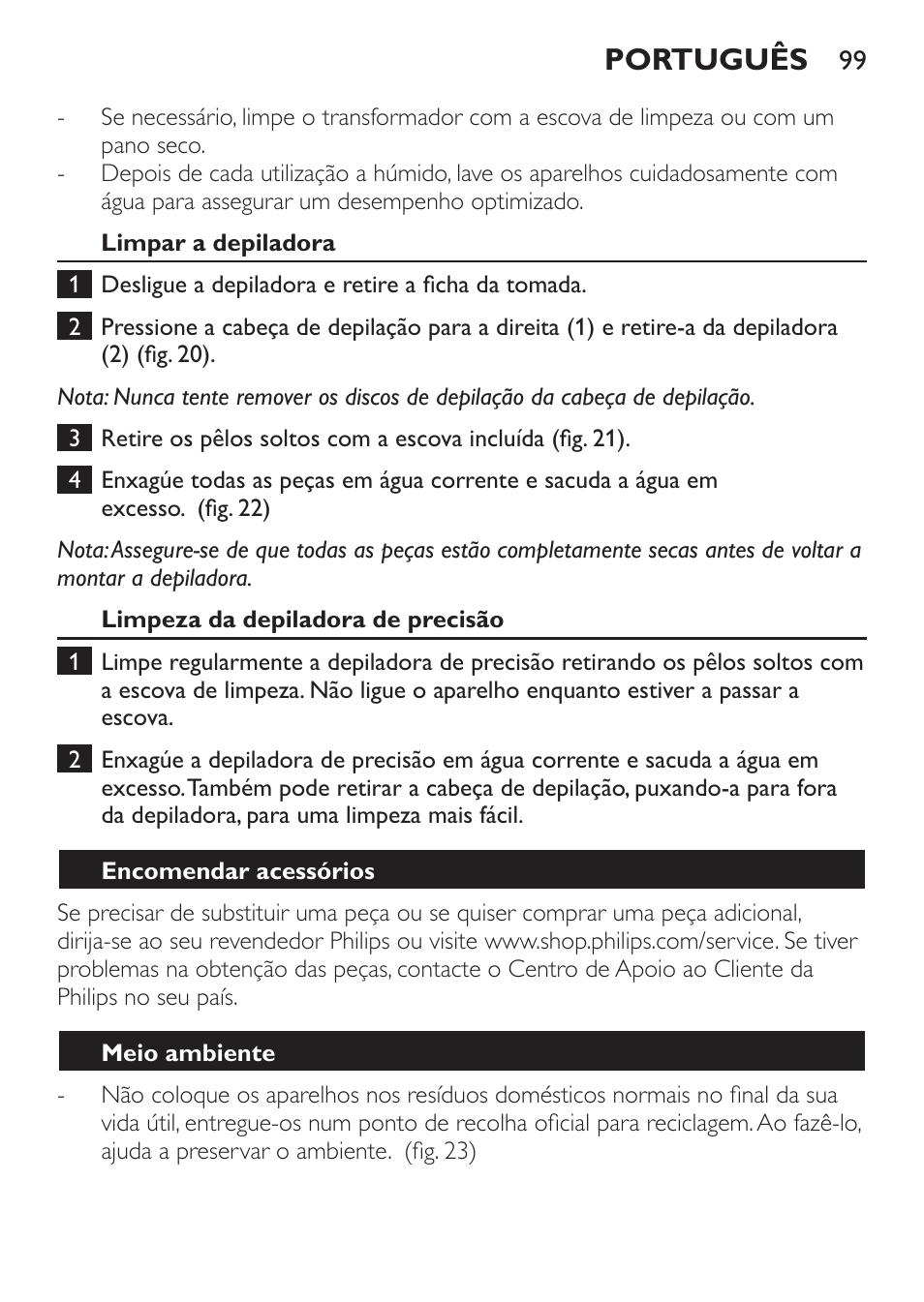 Português | Philips Epilier-Set – Limited Edition User Manual | Page 99 / 132