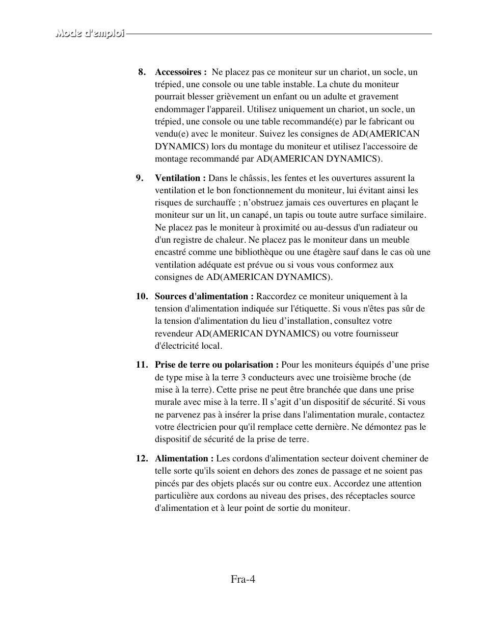 Fra-4 | American Dynamics ADMCRT15 User Manual | Page 18 / 67