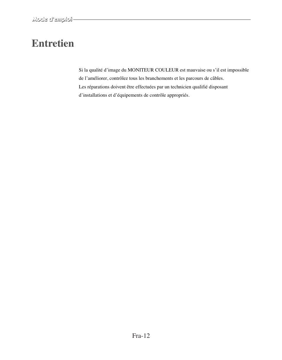Entretien | American Dynamics ADMCRT15 User Manual | Page 26 / 67