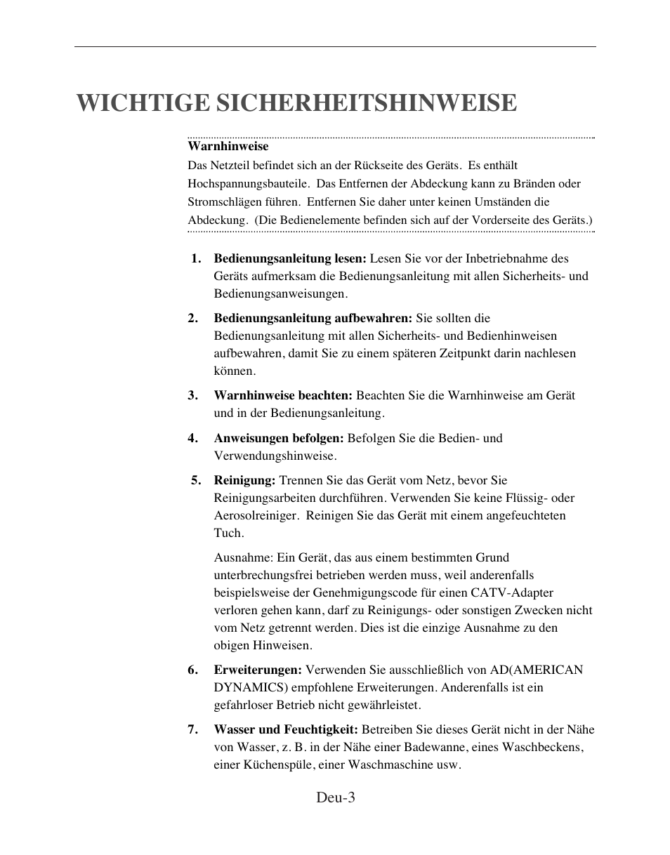 Wichtige sicherheitshinweise | American Dynamics ADMCRT15 User Manual | Page 30 / 67