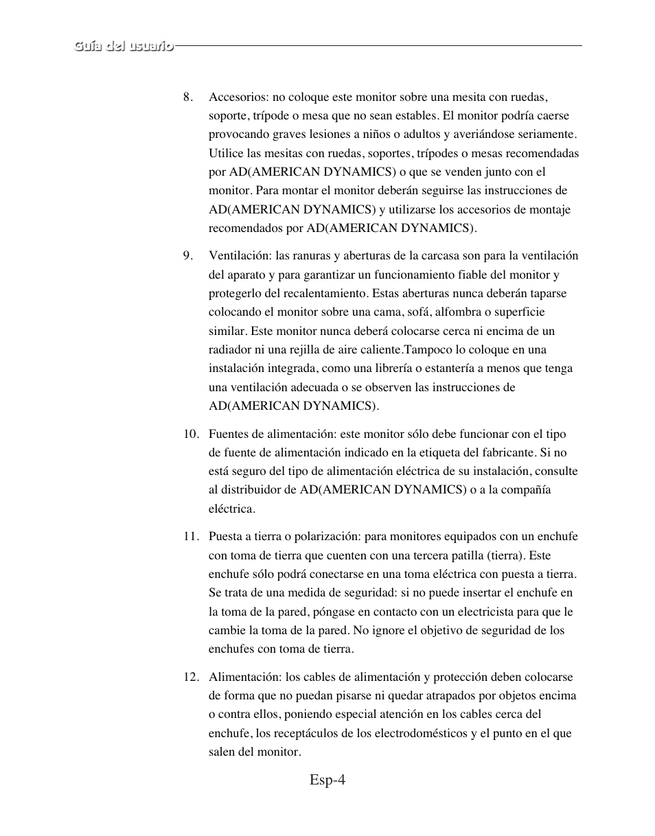 Esp-4 | American Dynamics ADMCRT15 User Manual | Page 44 / 67