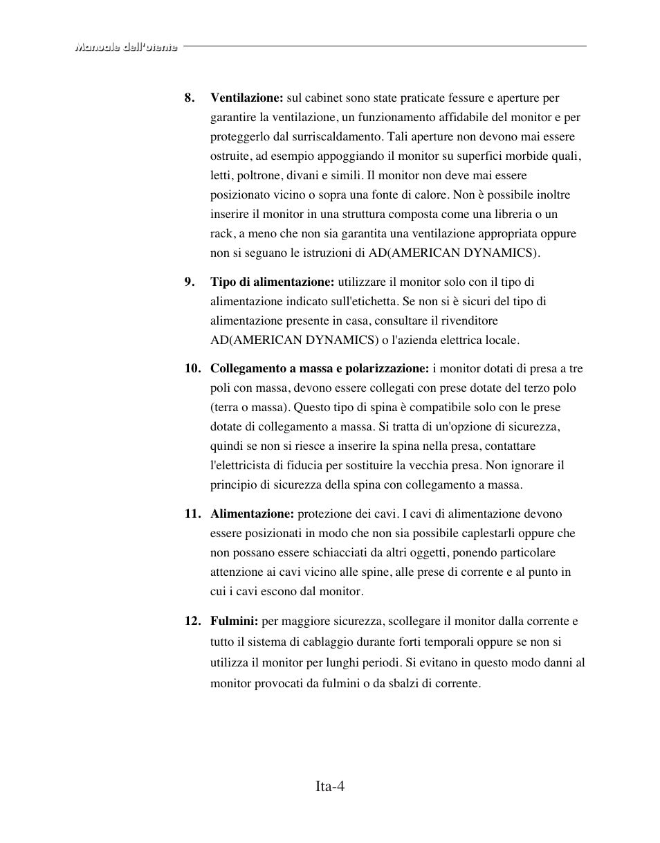 Ita-4 | American Dynamics ADMCRT15 User Manual | Page 57 / 67